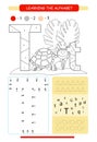 Letter T and funny cartoon turtle. Animals alphabet a-z. Coloring pagtoon zebra. Animals alphabet a-z. Coloring page. Printable wo Royalty Free Stock Photo